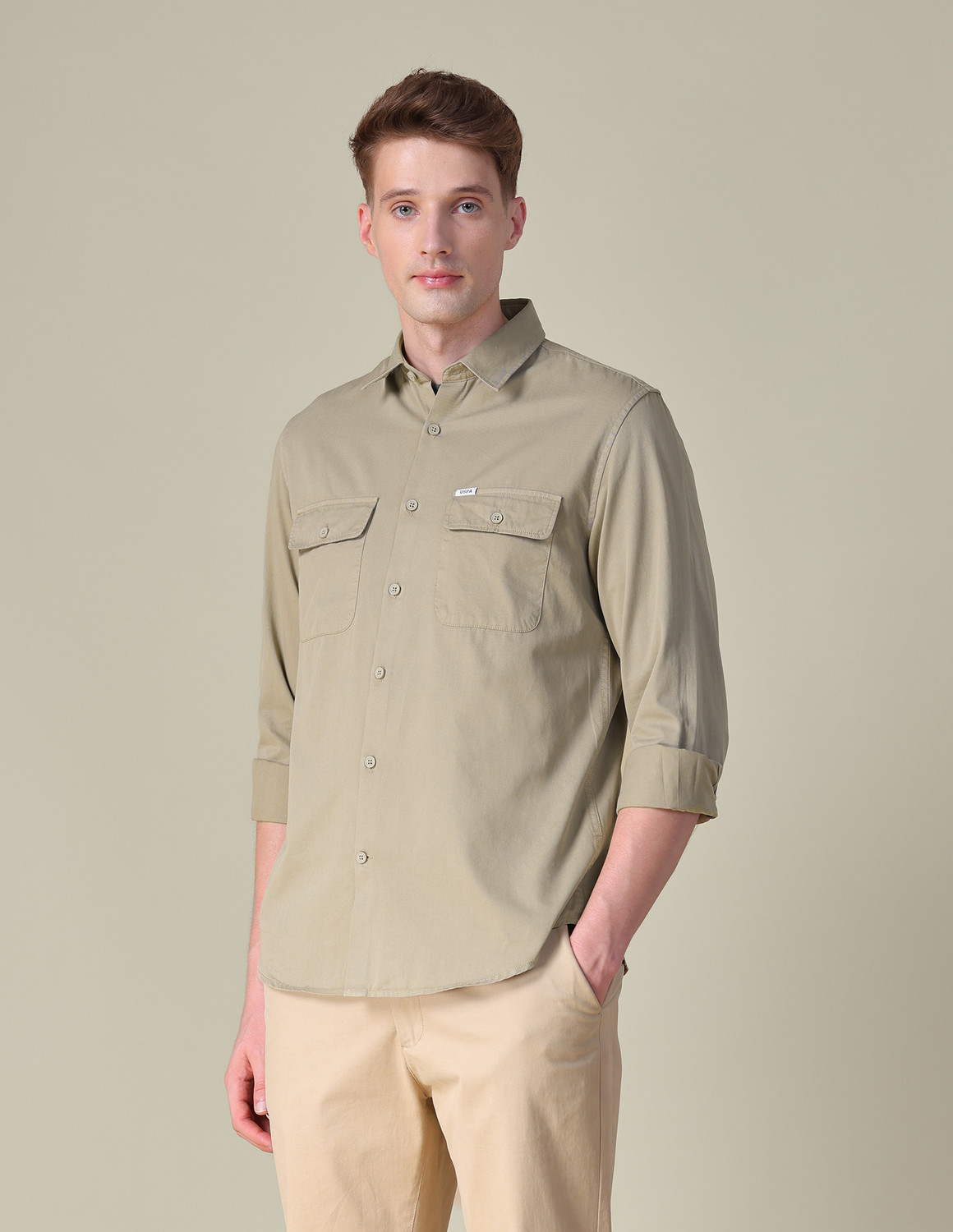 Image of U.S. Polo Assn. Denim Co. Men Solid Casual Brown Shirt