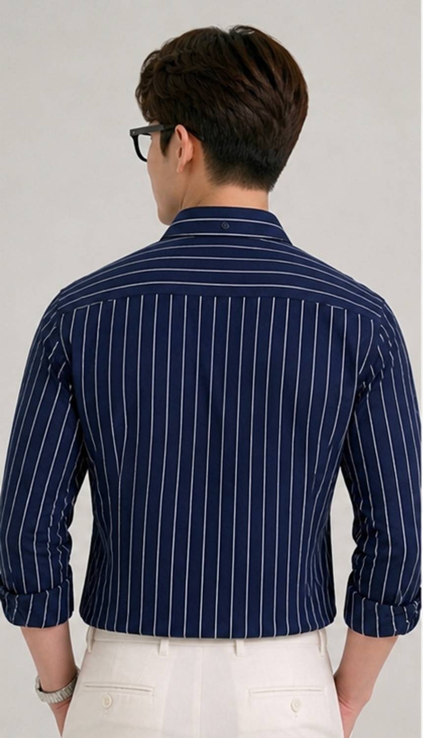 SEEWAYS Men Blue Striped Casual Shirt - Image 2