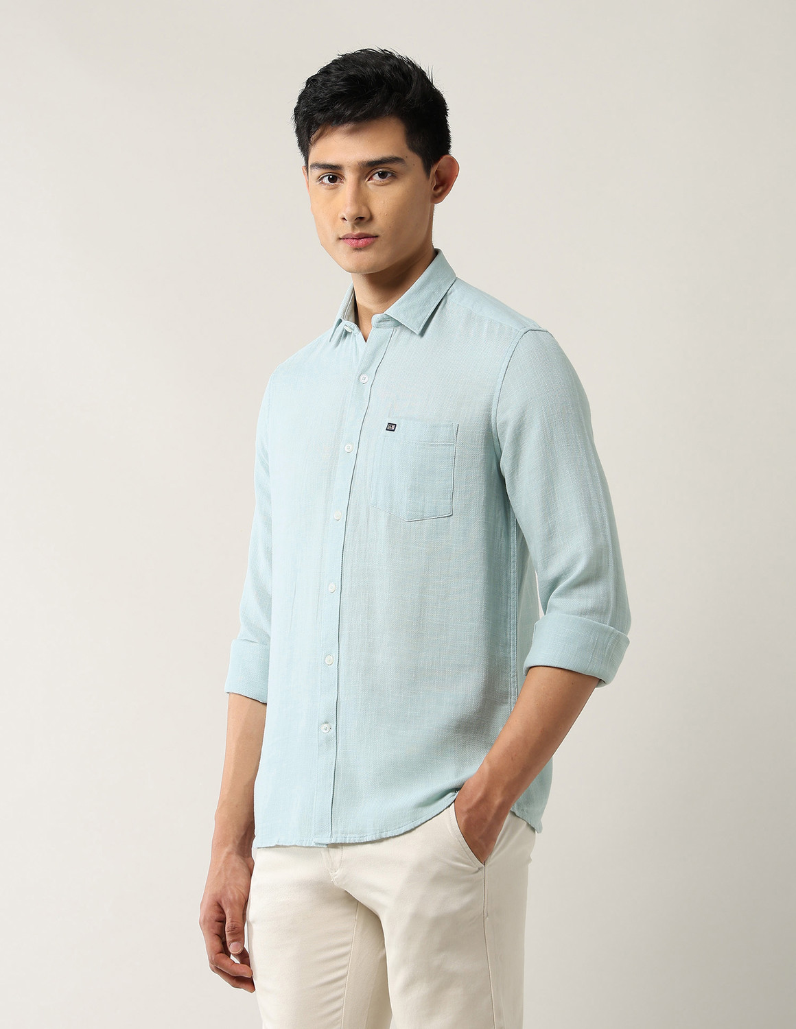Image of Arrow Sport Men Solid Casual Green Shirt