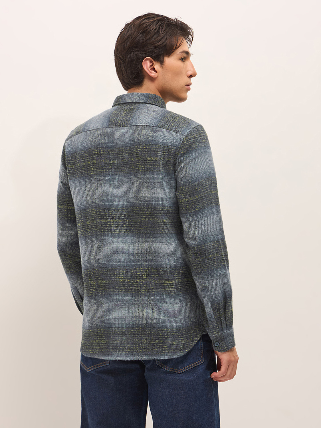 Image of THE BEAR HOUSE Men Checkered Casual Blue Shirt