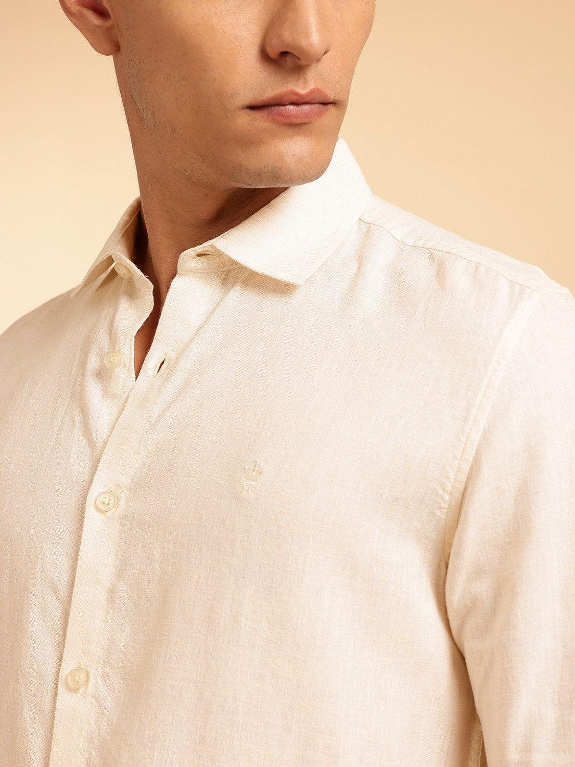 Image of French Connection Men Solid Casual Cream Shirt