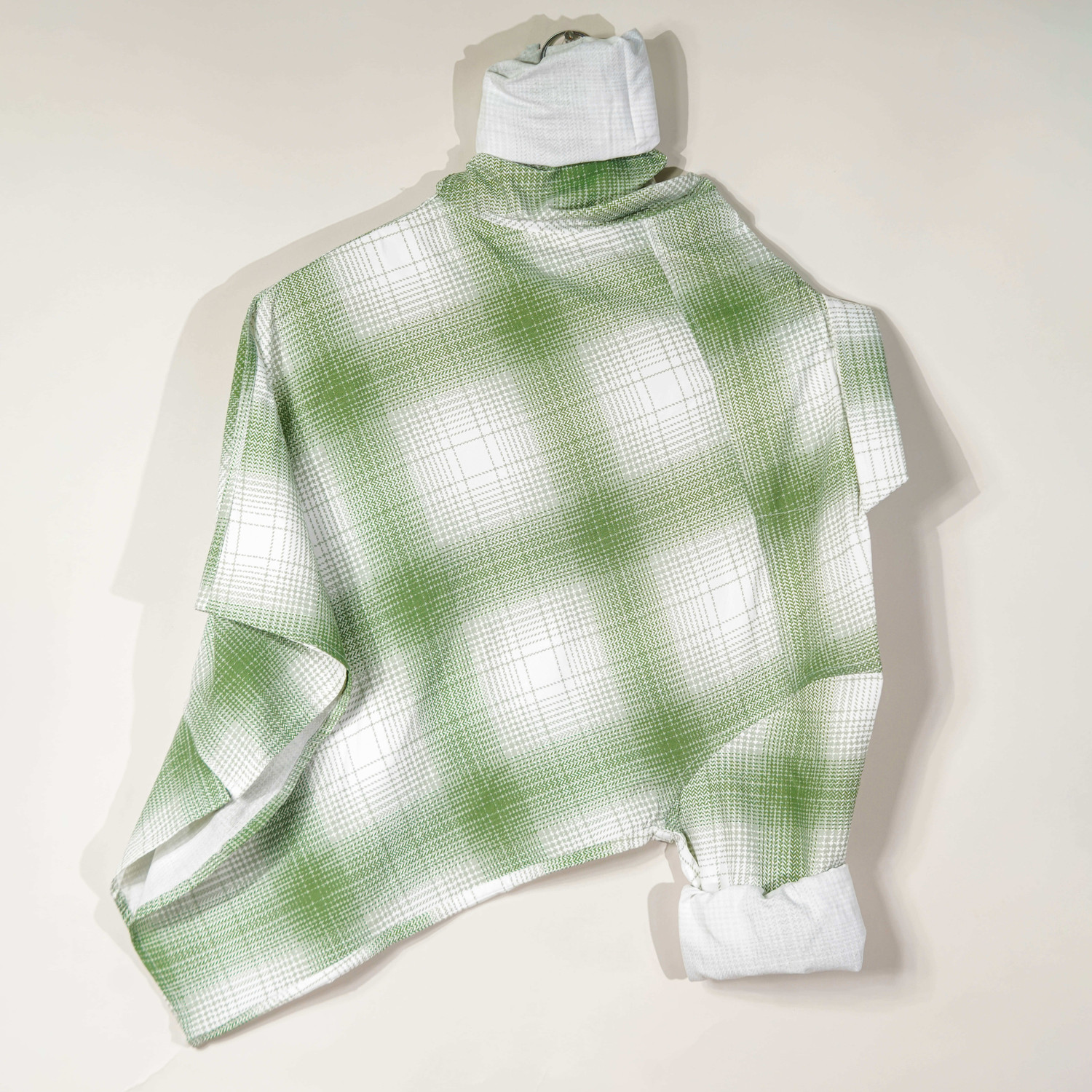 Image of N AND J Men Checkered Casual Light Green, White Shirt