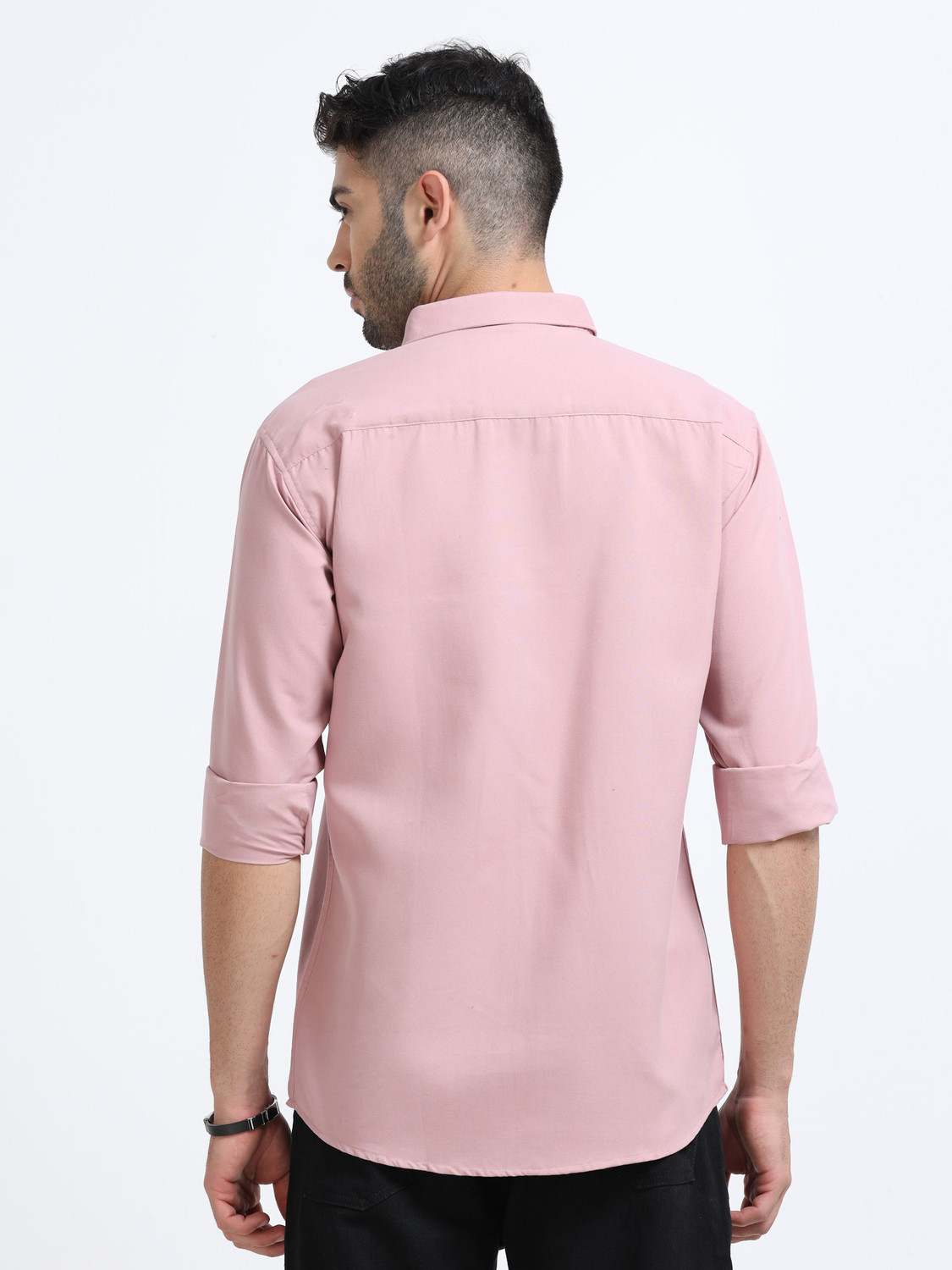 Image of WHISQ Men Solid Casual Pink Shirt