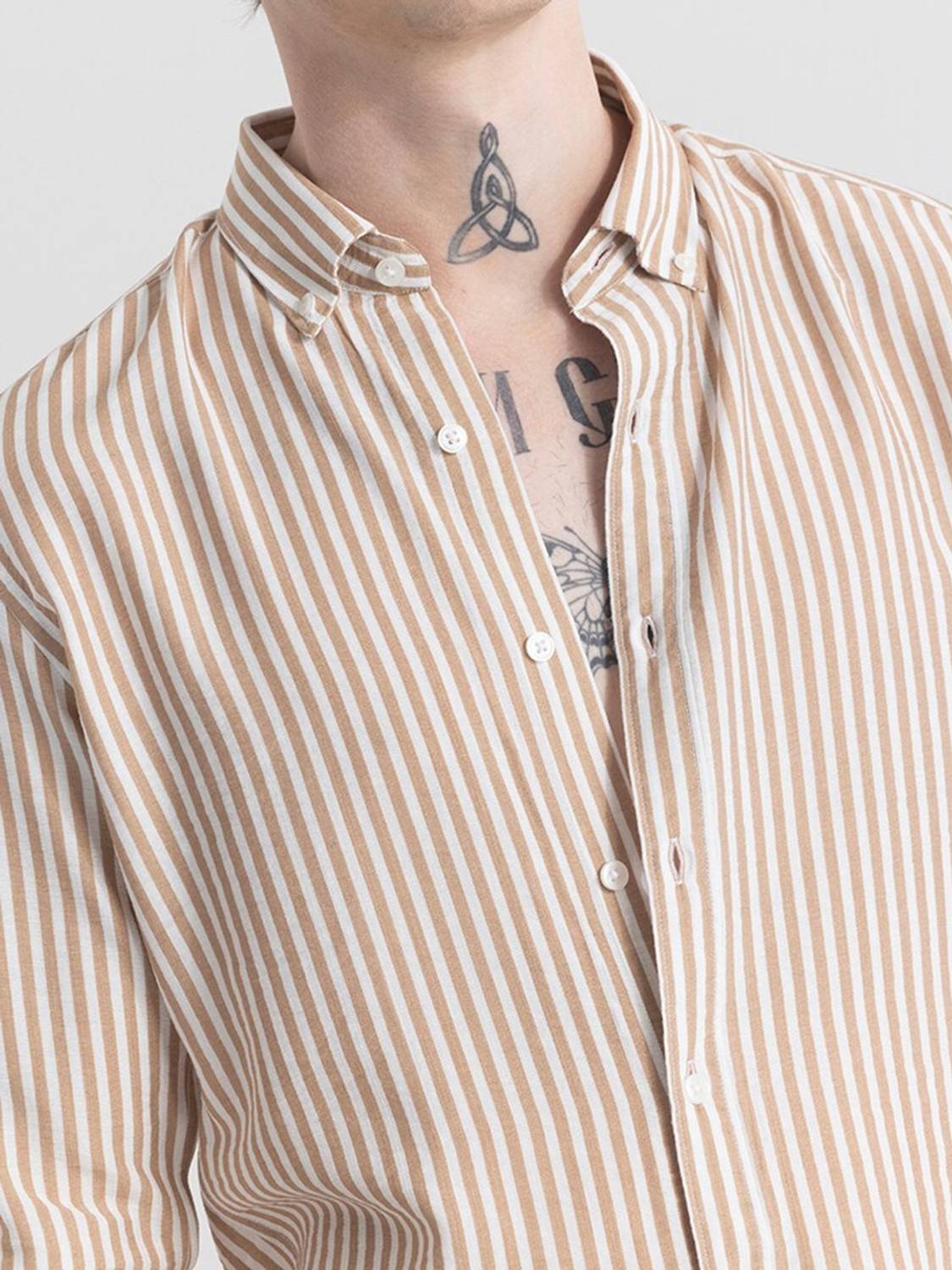 MANCLUB Men Striped Casual Brown, White Shirt - Image 4