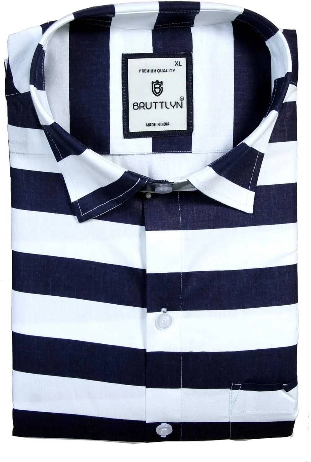 Bruttlyn Men Striped Casual Dark Blue Shirt