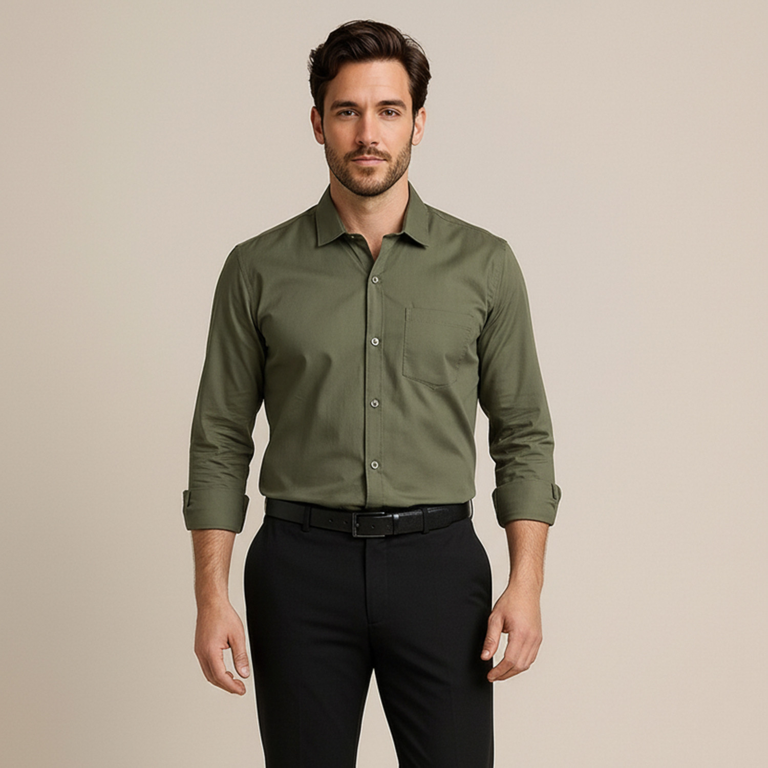 Image of METRONAUT Men Solid Casual Dark Green Shirt