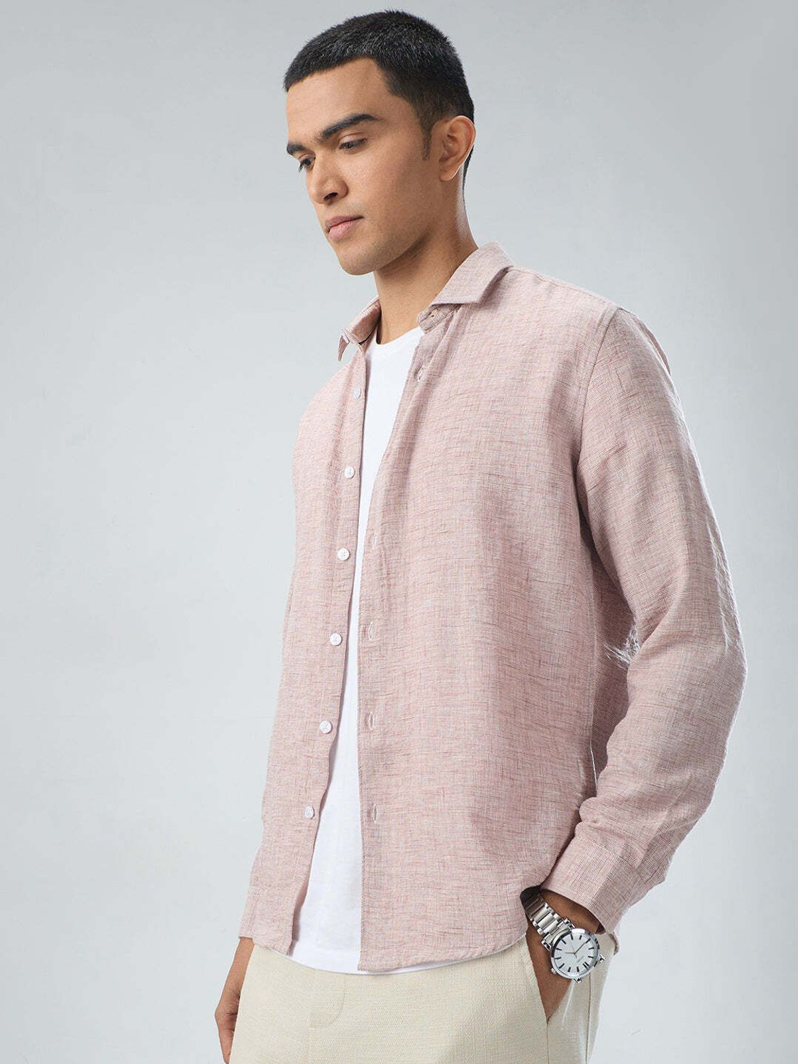 Image of VASTRADO Men Solid Casual Pink Shirt
