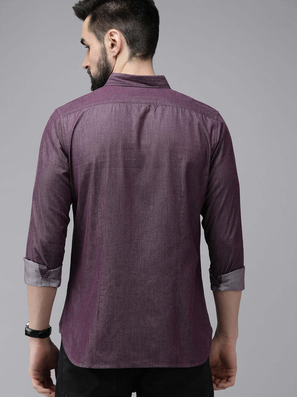 Image of THE BEAR HOUSE Men Solid Casual Purple Shirt