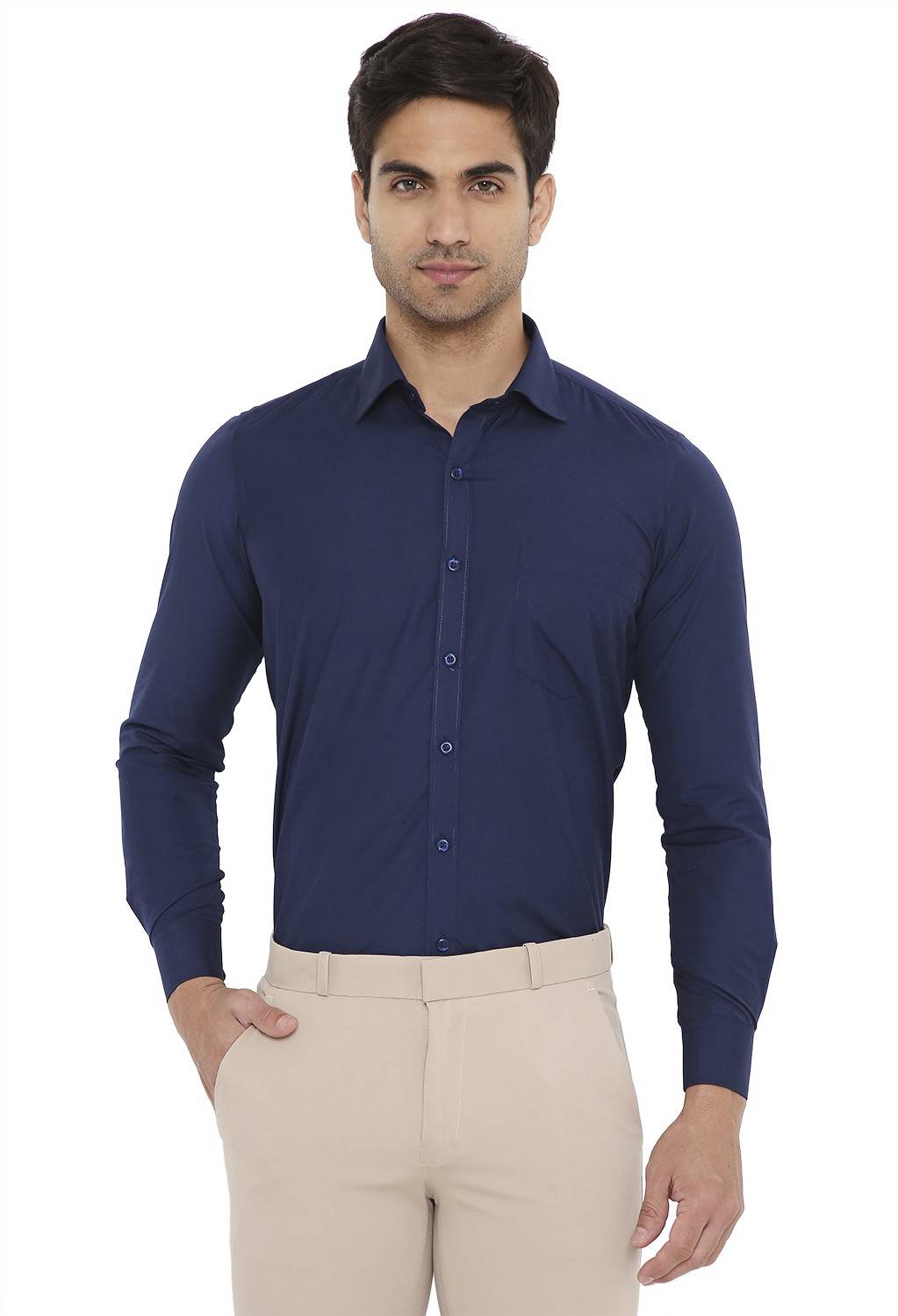 Associated Uniforms Men Solid Formal Dark Blue Shirt