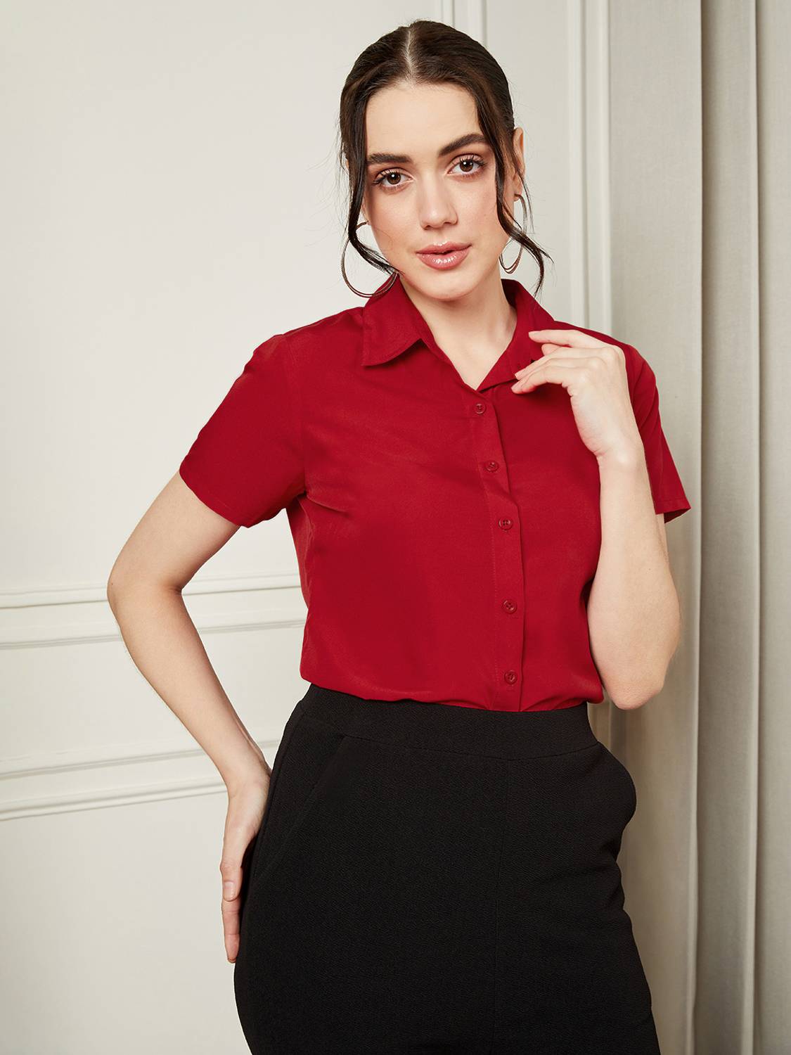 Berrylush BIZwear Women Solid Casual Red Shirt