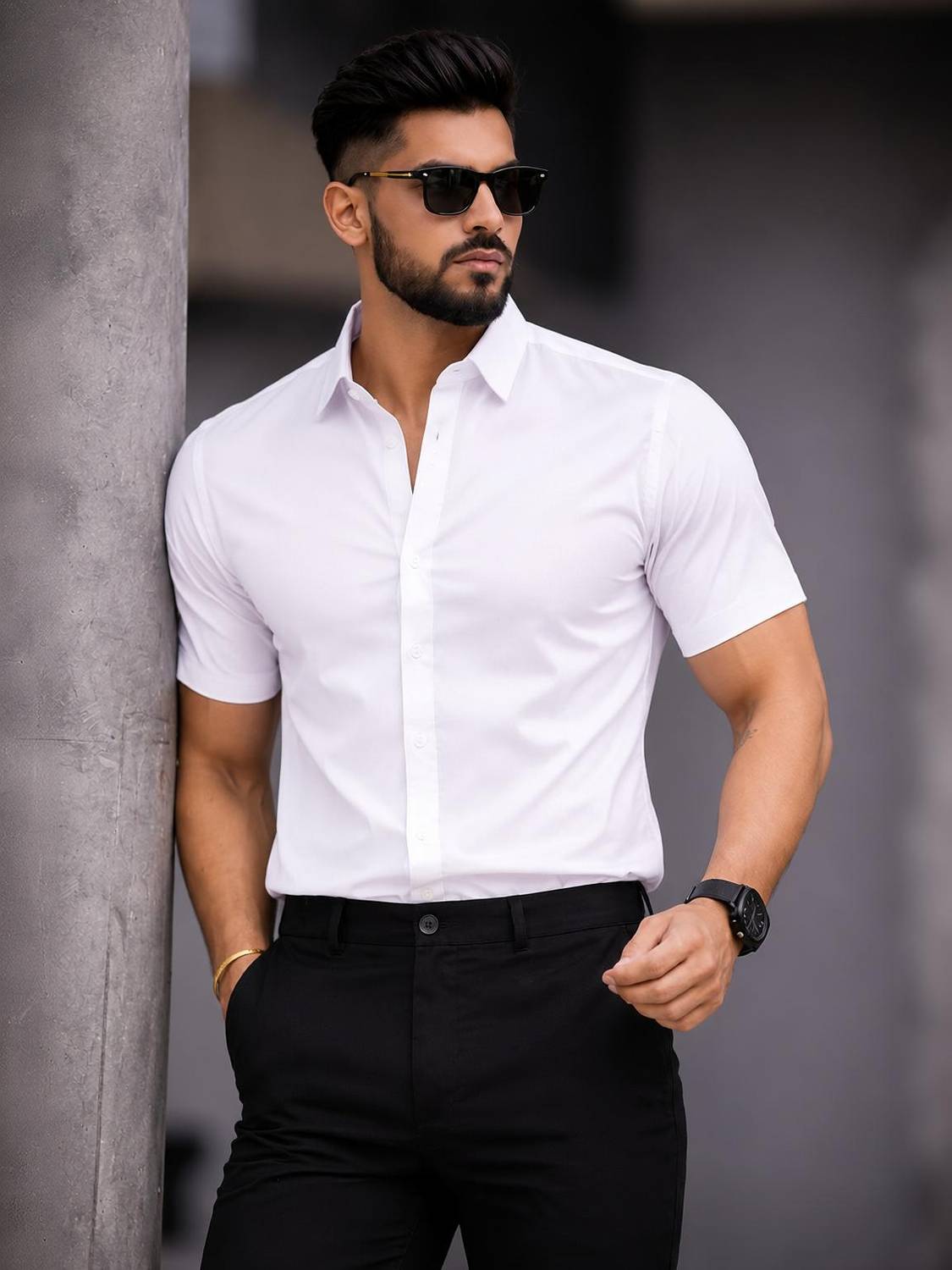 BROCON Men Solid Casual White Shirt