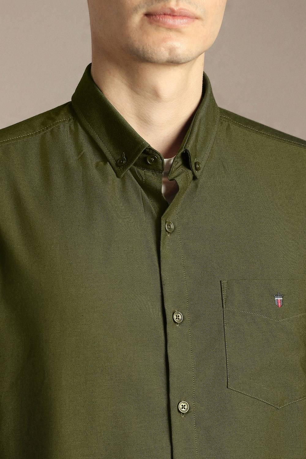 Louis Philippe Men Solid Casual Green Shirt - Image 5