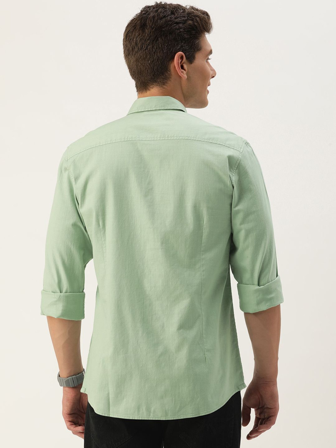 Image of Mast & Harbour Men Solid Casual Green Shirt