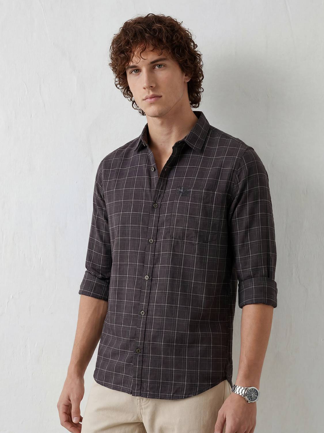 WROGN Men Checkered Casual Brown Shirt - Image 4