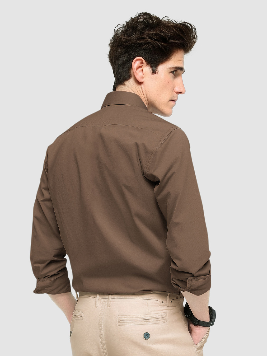 Image of BEYOUNG Men Solid Formal Brown Shirt