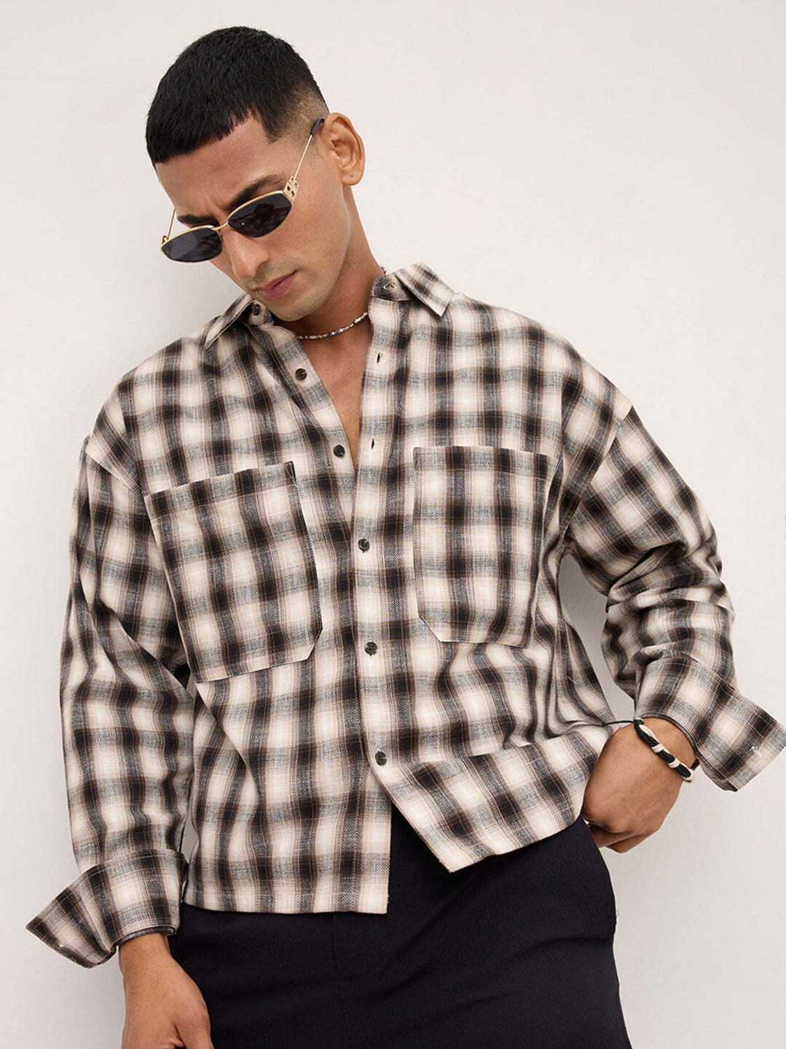 Image of VASTRADO Men Checkered Casual Beige, Brown Shirt