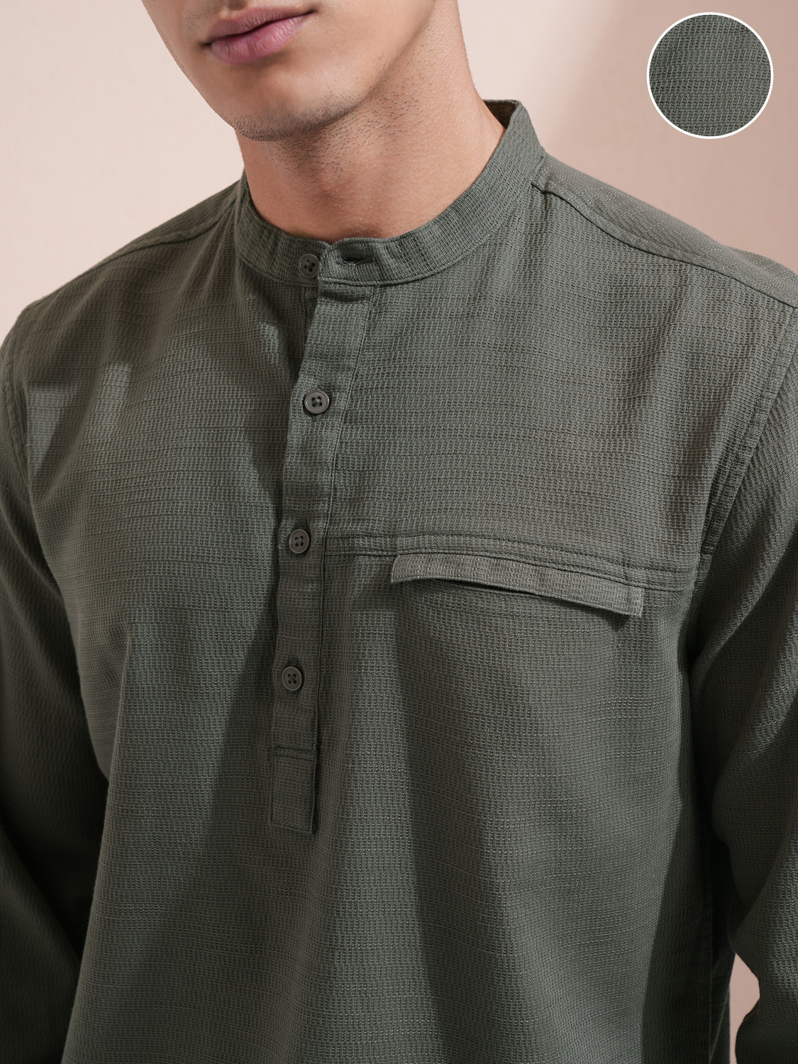 Image of HIGHLANDER Men Self Design Casual Green Shirt