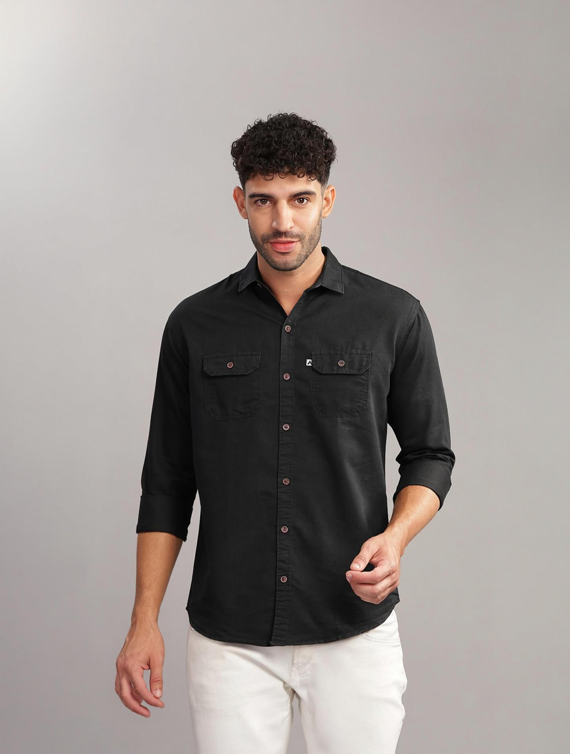 Image of AIDAN PAUL Men Solid Casual Black Shirt