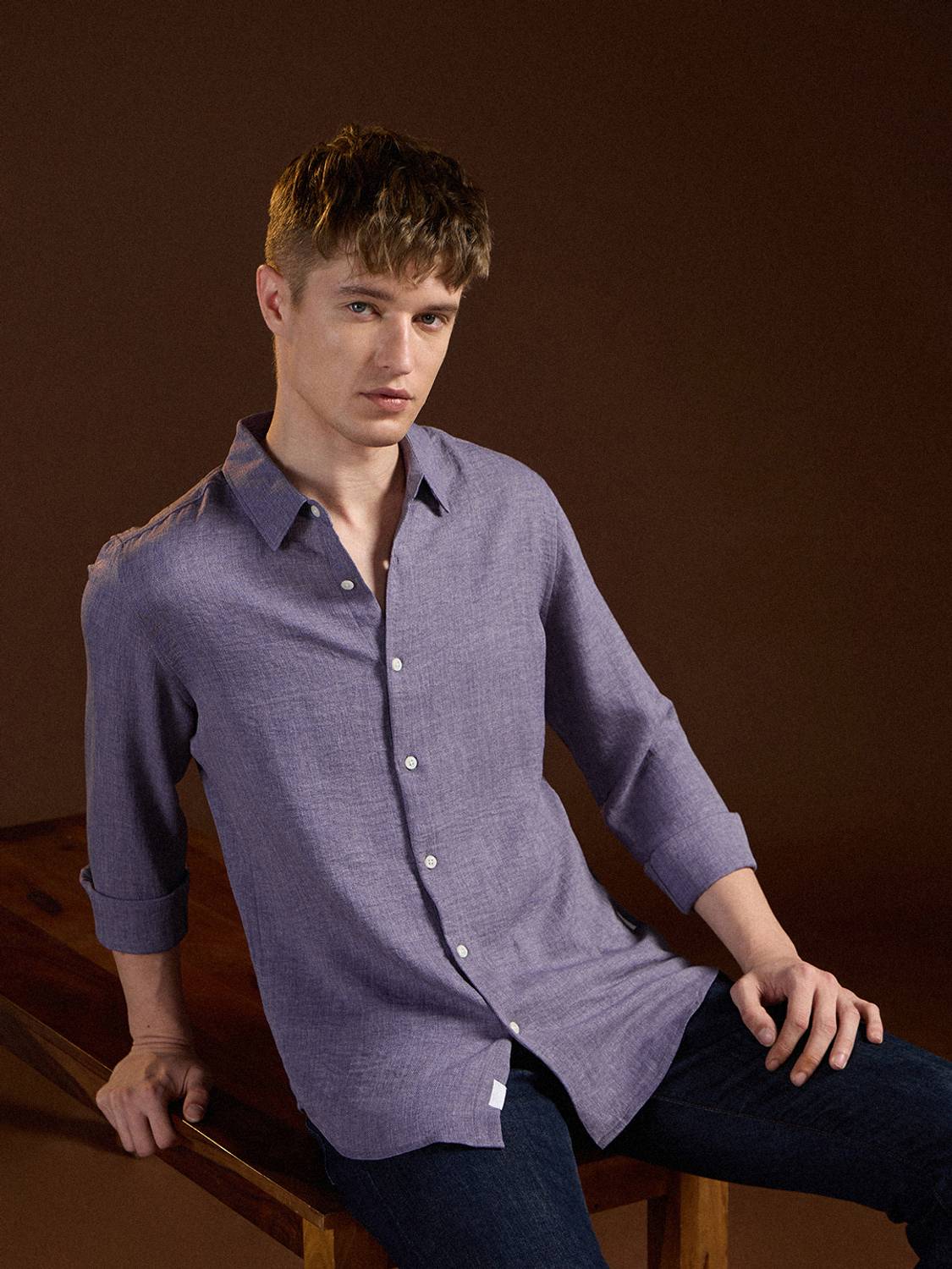 THE BEAR HOUSE Men Solid Casual Purple Shirt