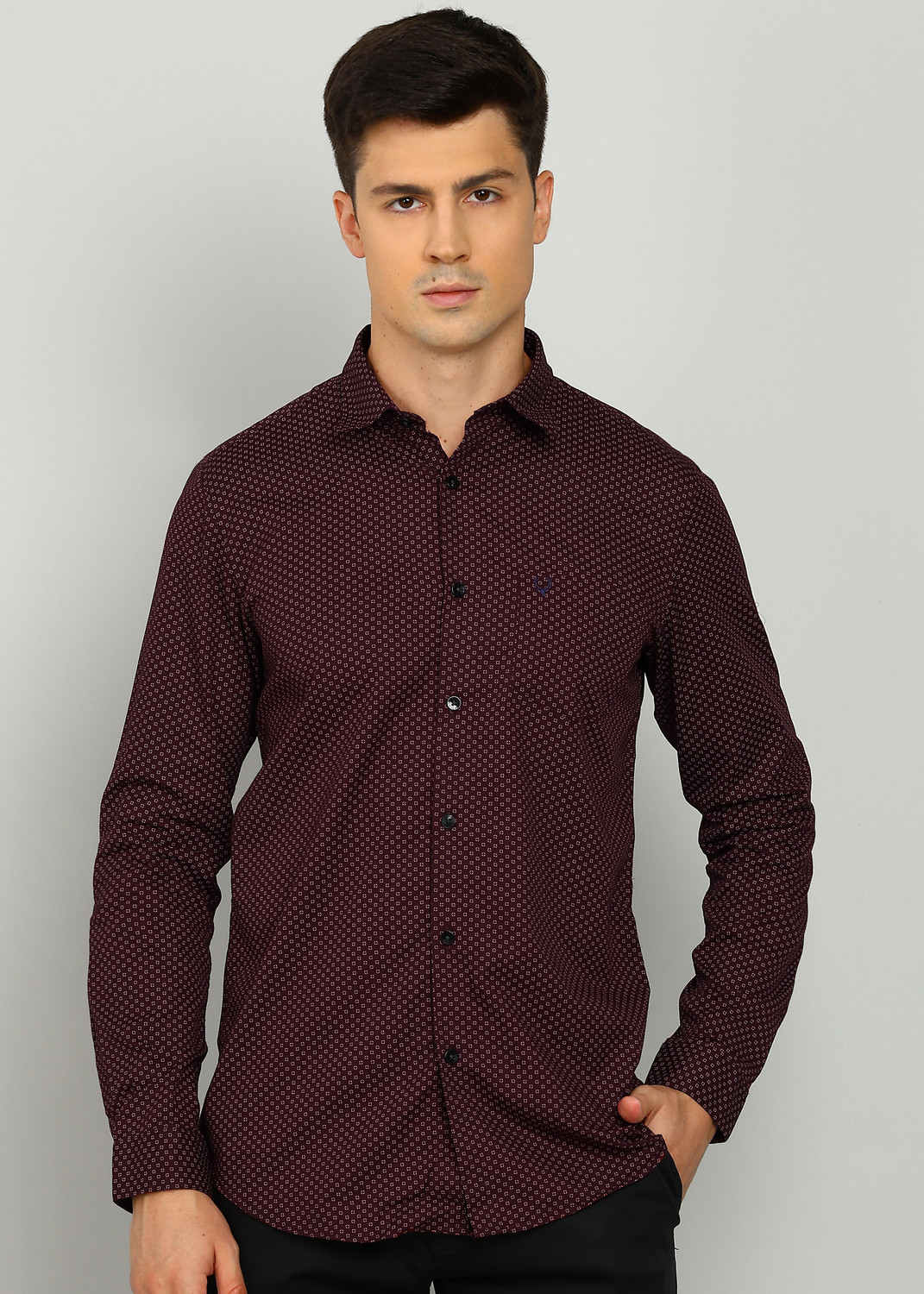 Image of Allen Solly Men Printed Casual Maroon Shirt