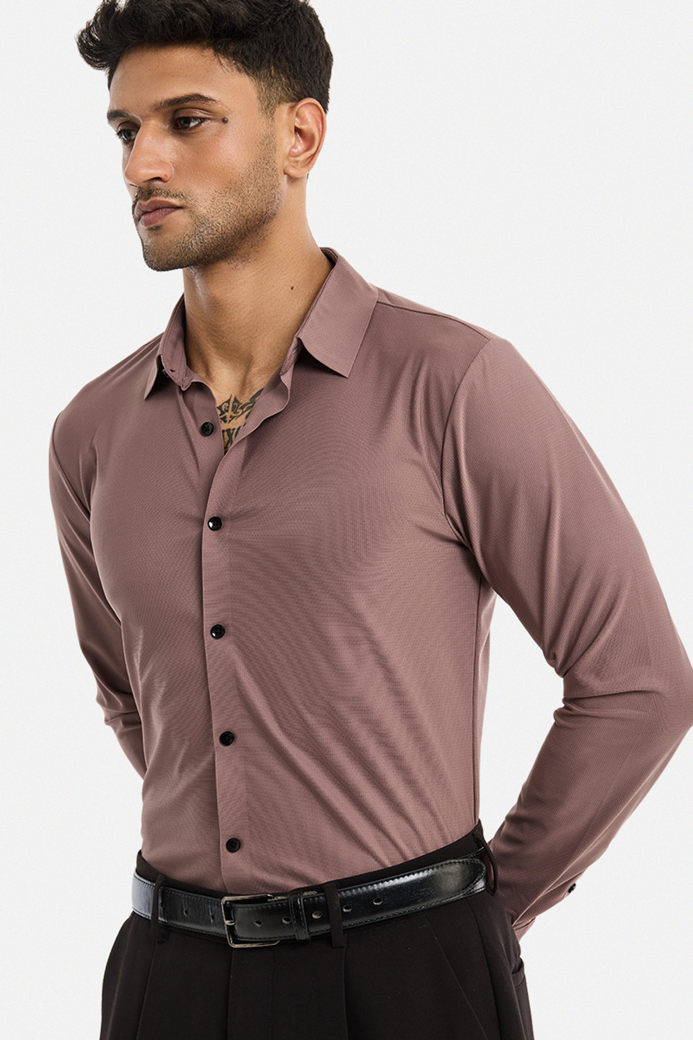 Image of Snitch Men Slim Fit Solid Spread Collar Casual Shirt
