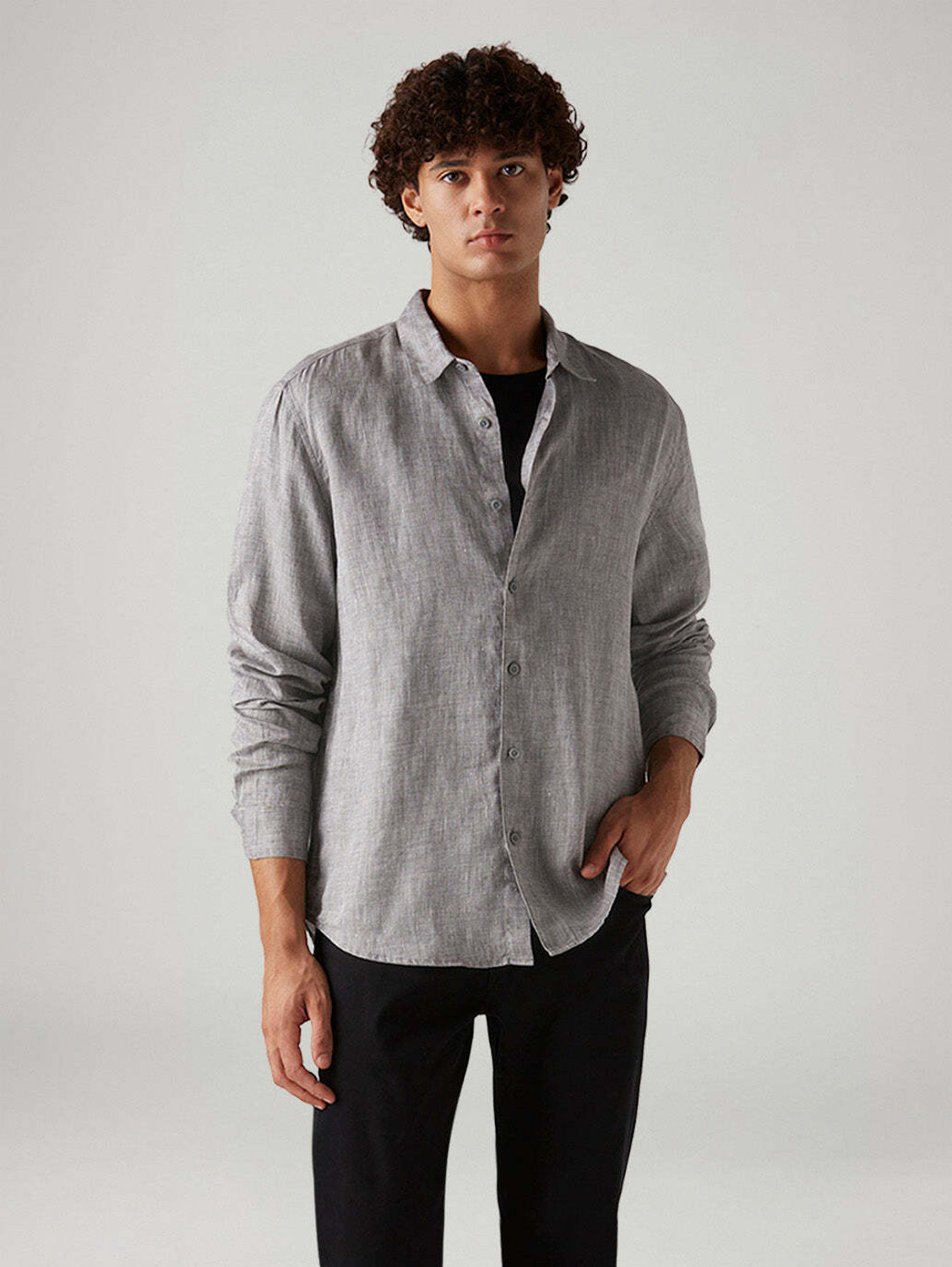 Image of LEVI'S Men Self Design Casual Grey Shirt