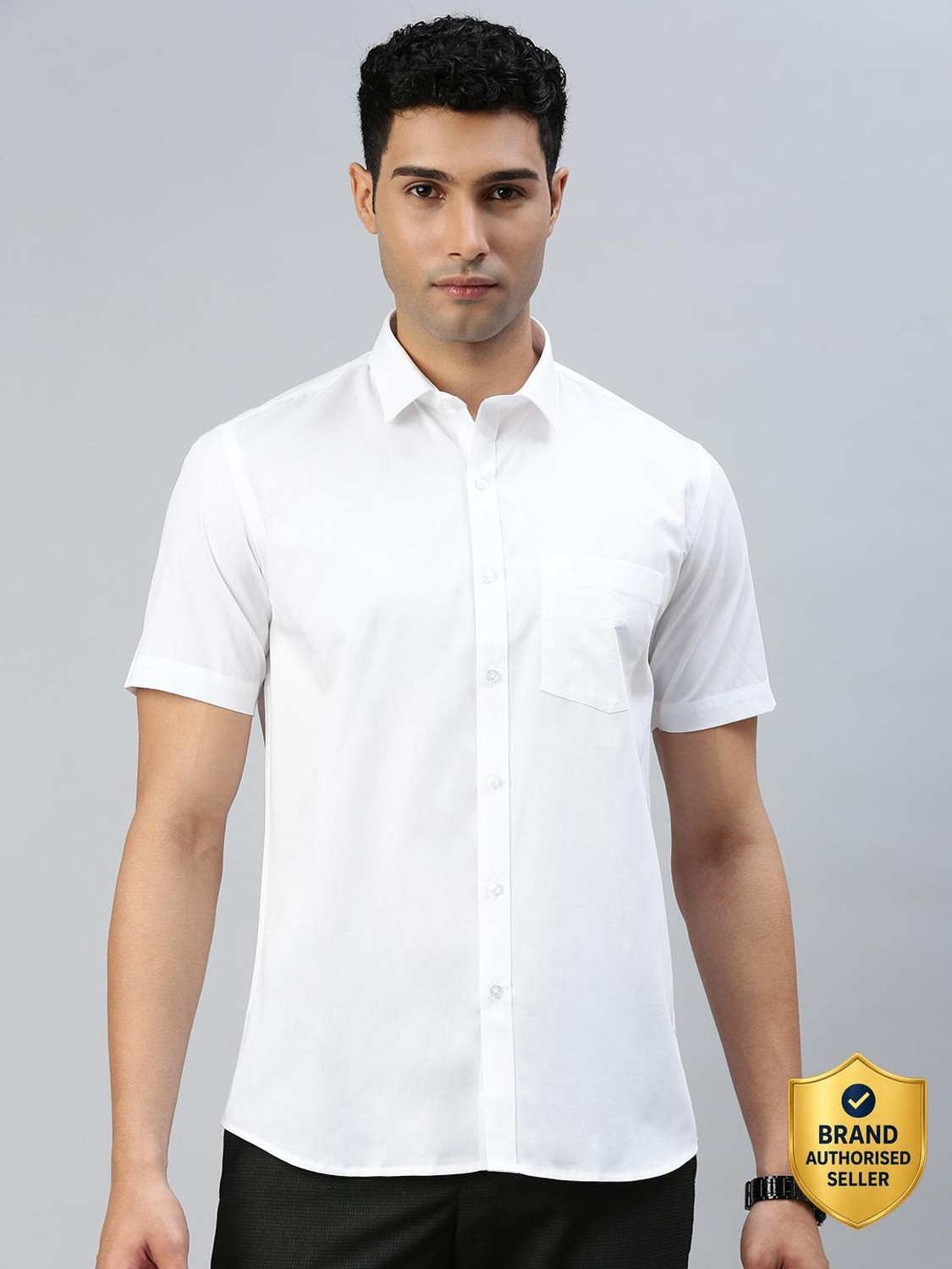 Image of Ramraj Cotton Men Solid Formal White Shirt