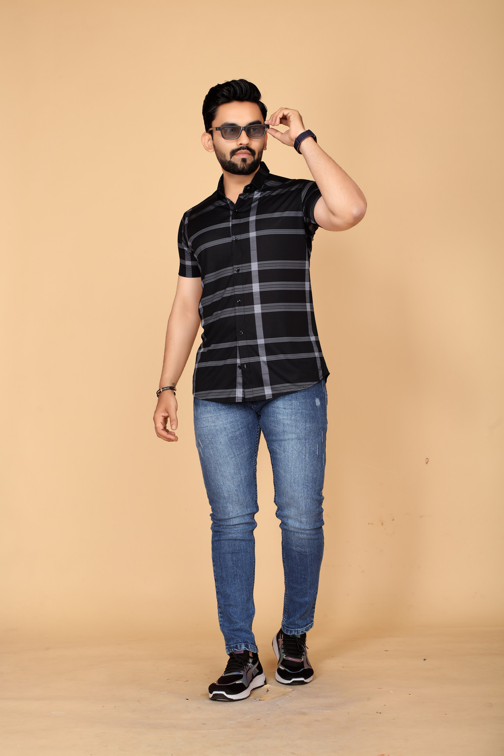 Image of DBEX Men Checkered Casual Grey, Black Shirt