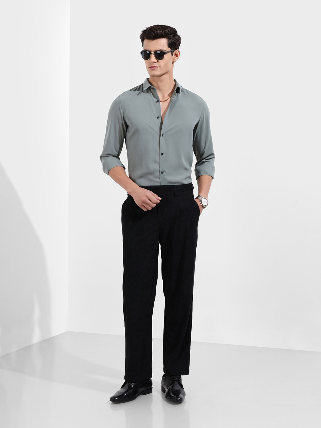 Image of The Indian Garage Co. Men Solid Party Grey Shirt