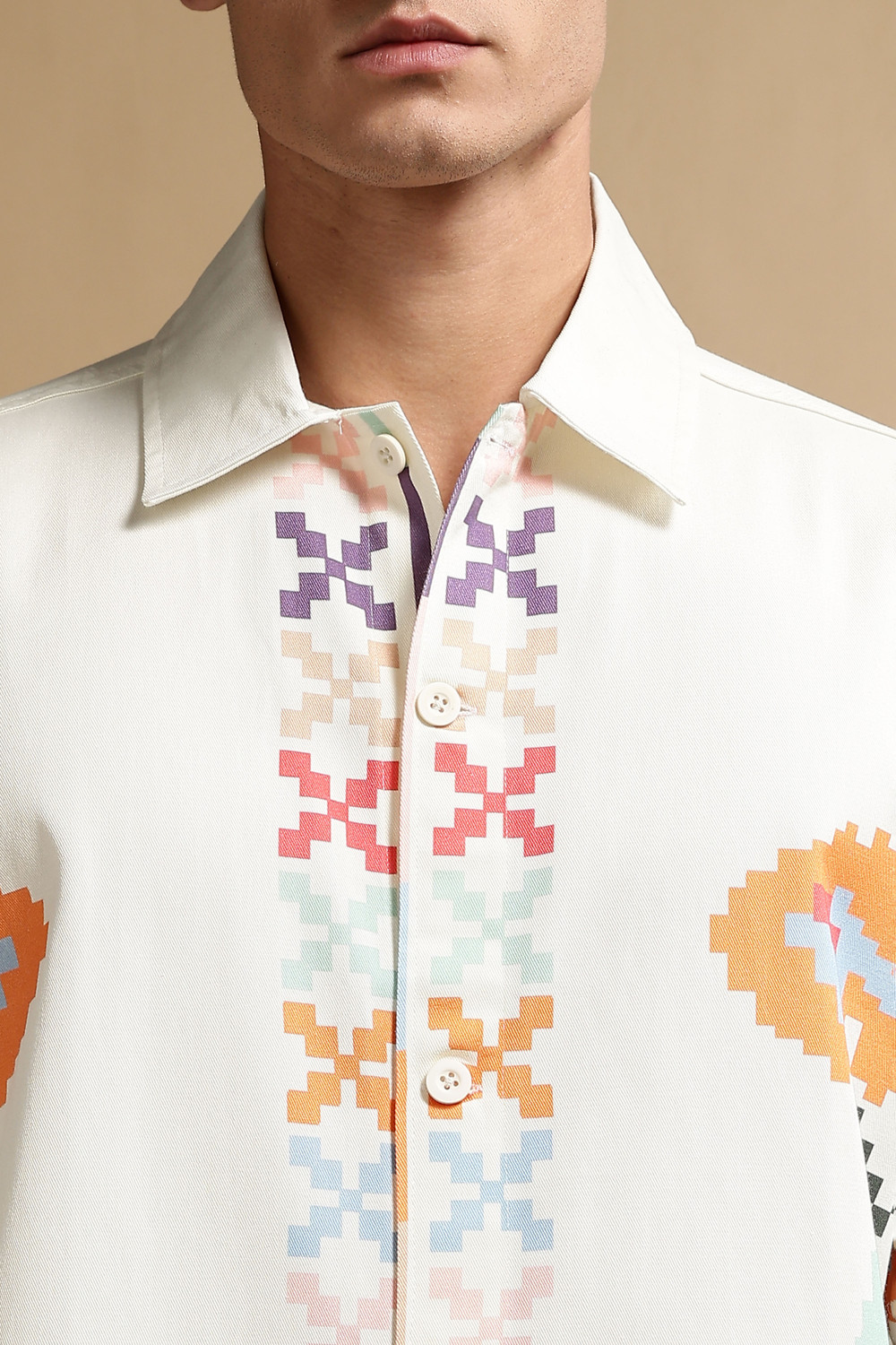 Image of Eszett Men Printed Casual Cream Shirt