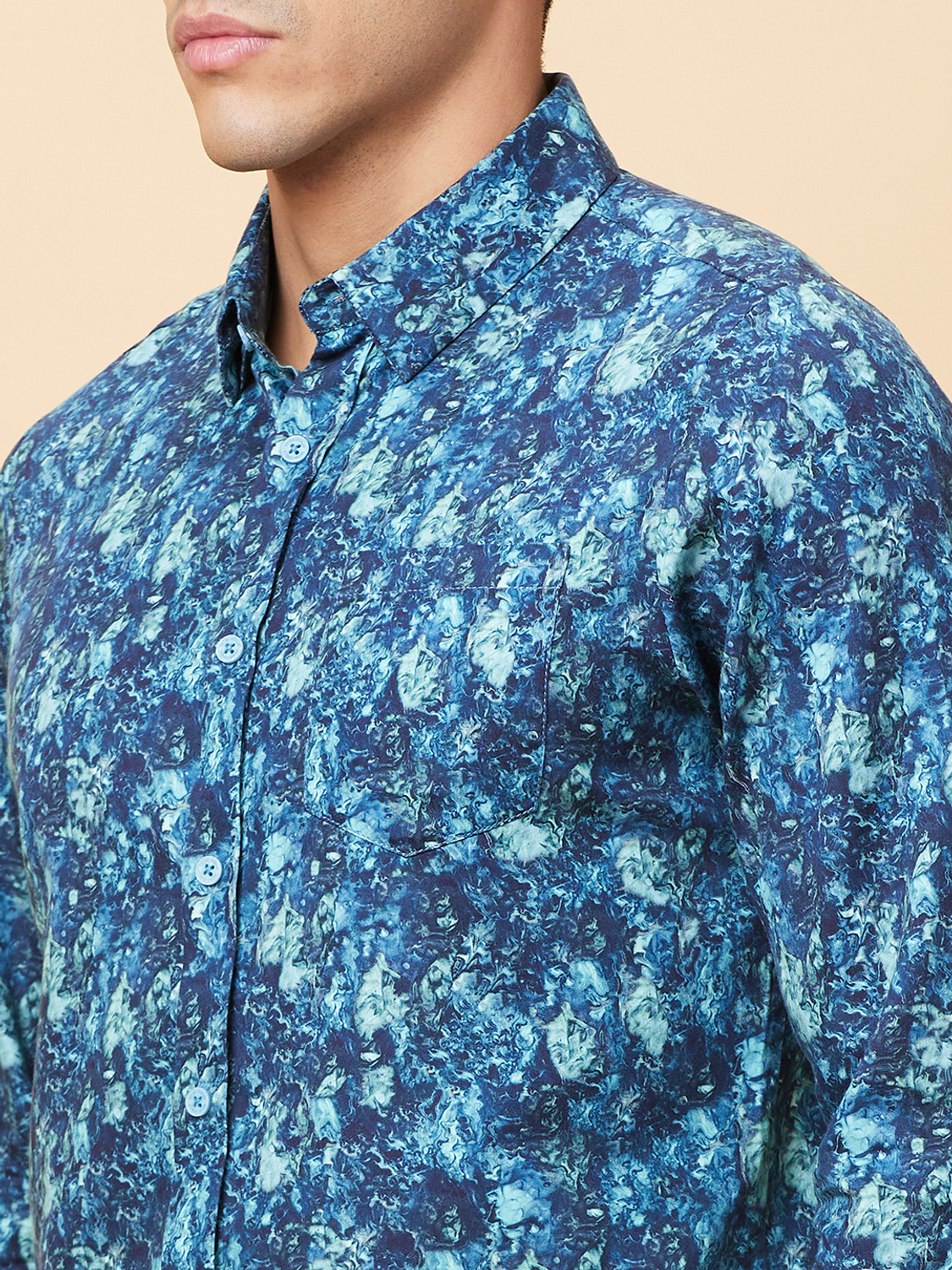 Image of BEING HUMAN Men Printed Casual Blue Shirt