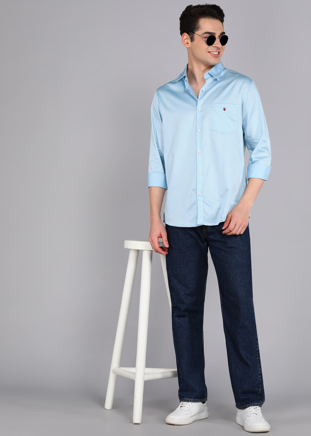 Image of Louis Philippe Sport Men Printed Casual Light Blue Shirt