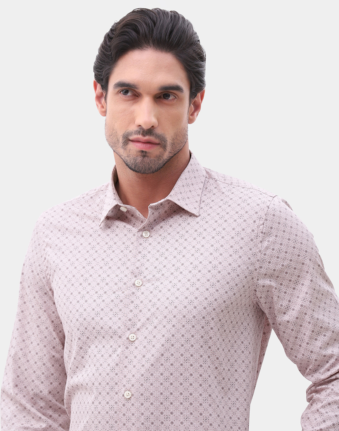 Image of Blackberrys Men Slim Fit Printed Spread Collar Formal Shirt