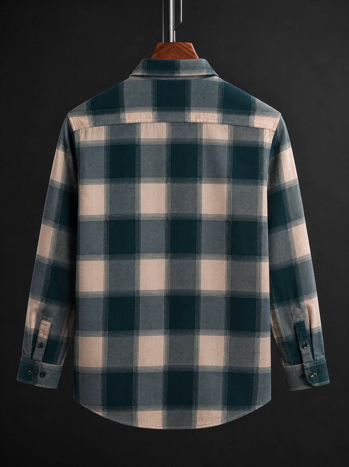 Image of VELLOSTA Men Checkered Casual Dark Green Shirt