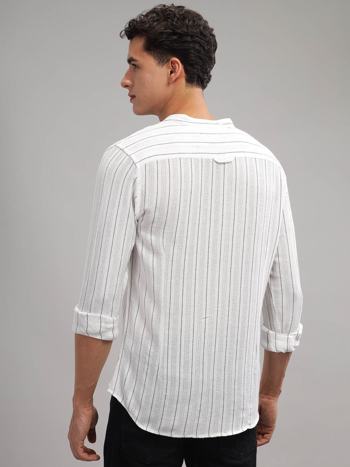 Image of HERE&NOW Men Striped Casual White Shirt