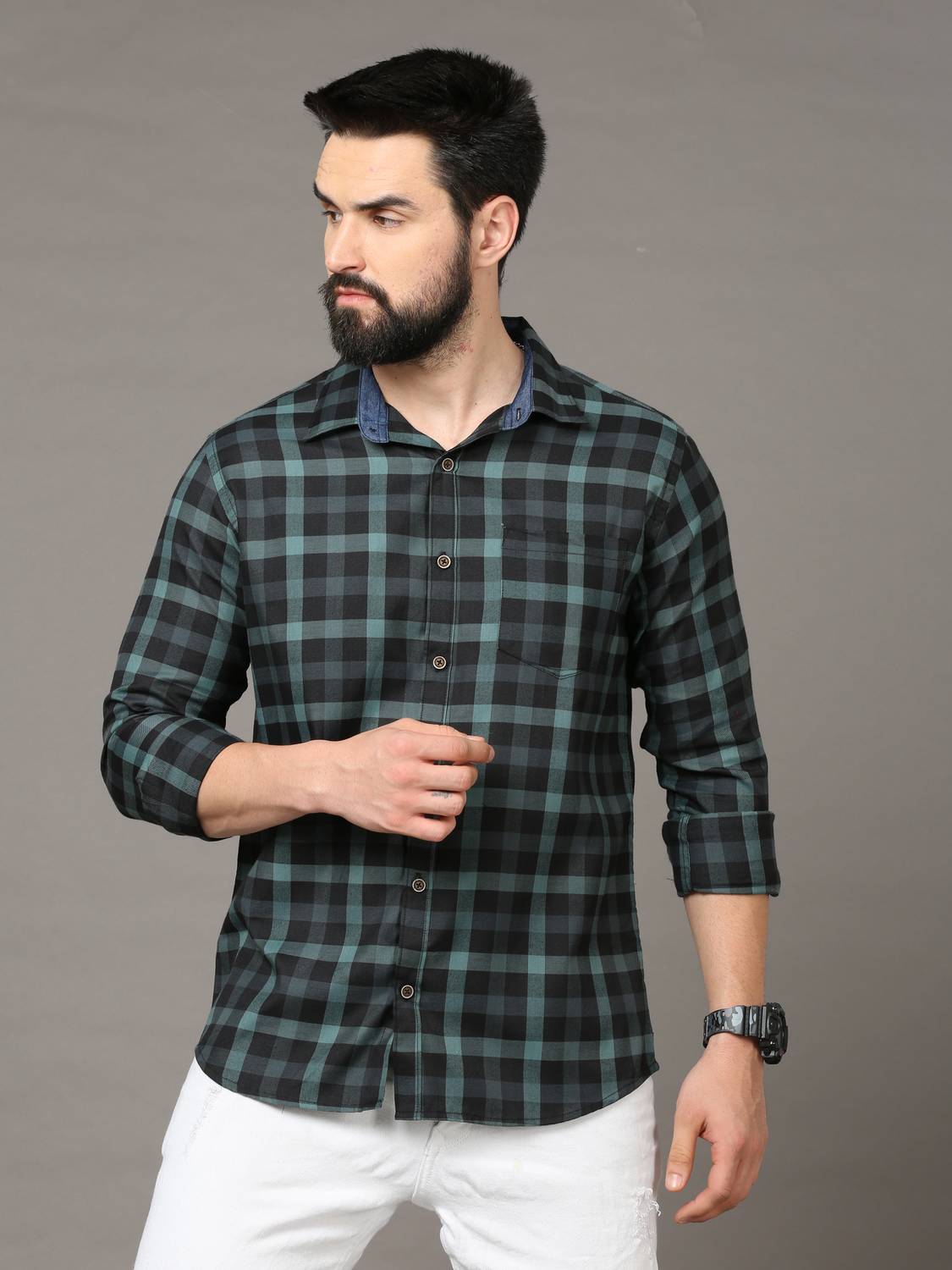 Carbonn Cloth Men Checkered Casual Black, Light Green Shirt