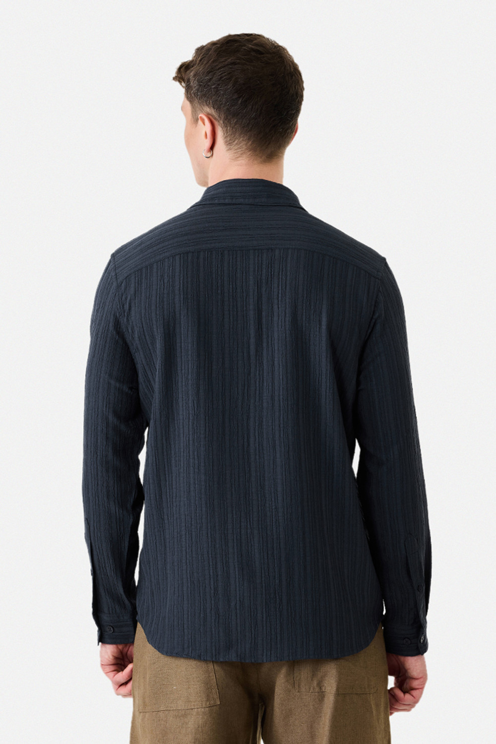 Image of Snitch Men Self Design Casual Dark Blue Shirt