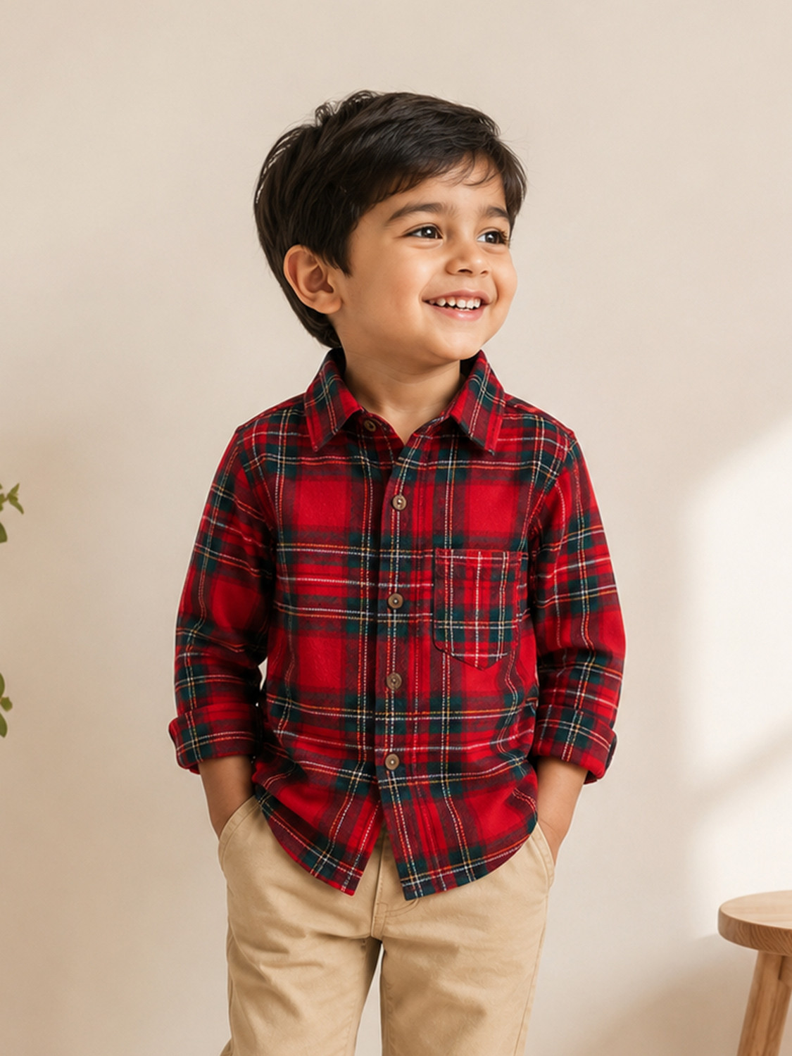 little ginnie Baby Boys Checkered Casual Red, Blue Shirt