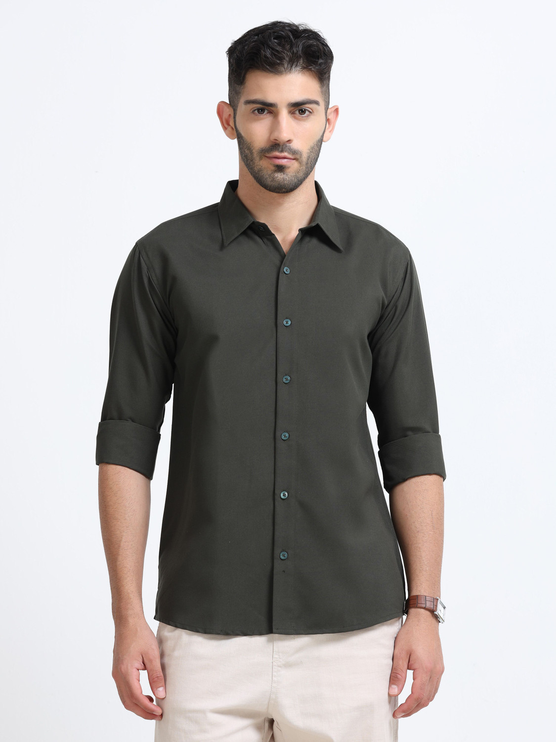 Image of VASTRAWEAR Men Solid Casual Green Shirt