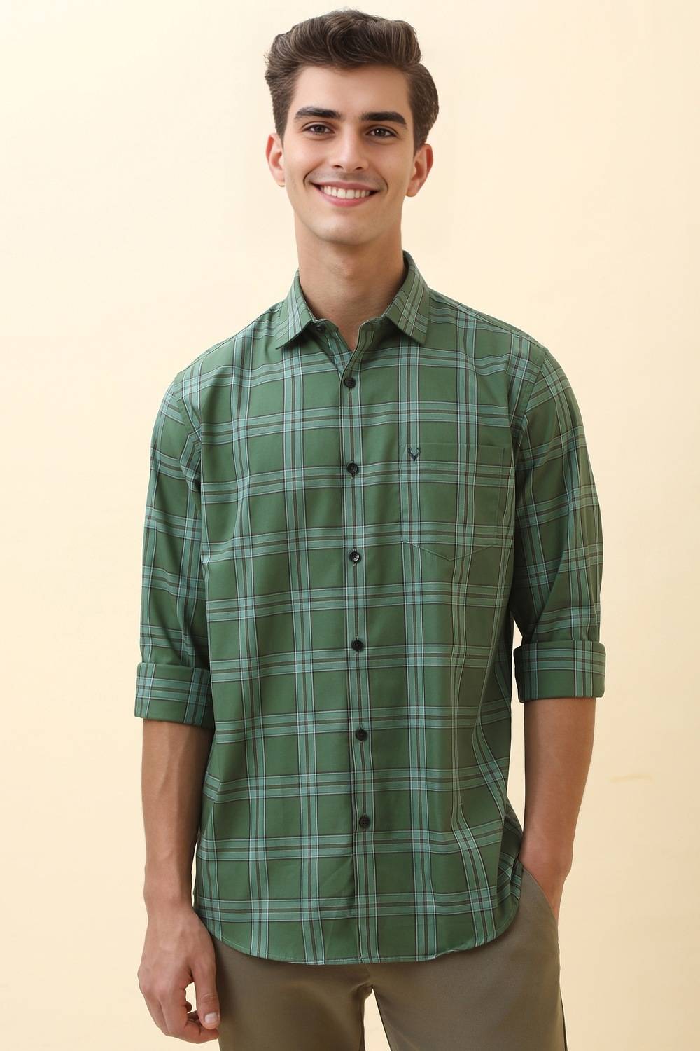 Allen Solly Men Checkered Casual Green Shirt