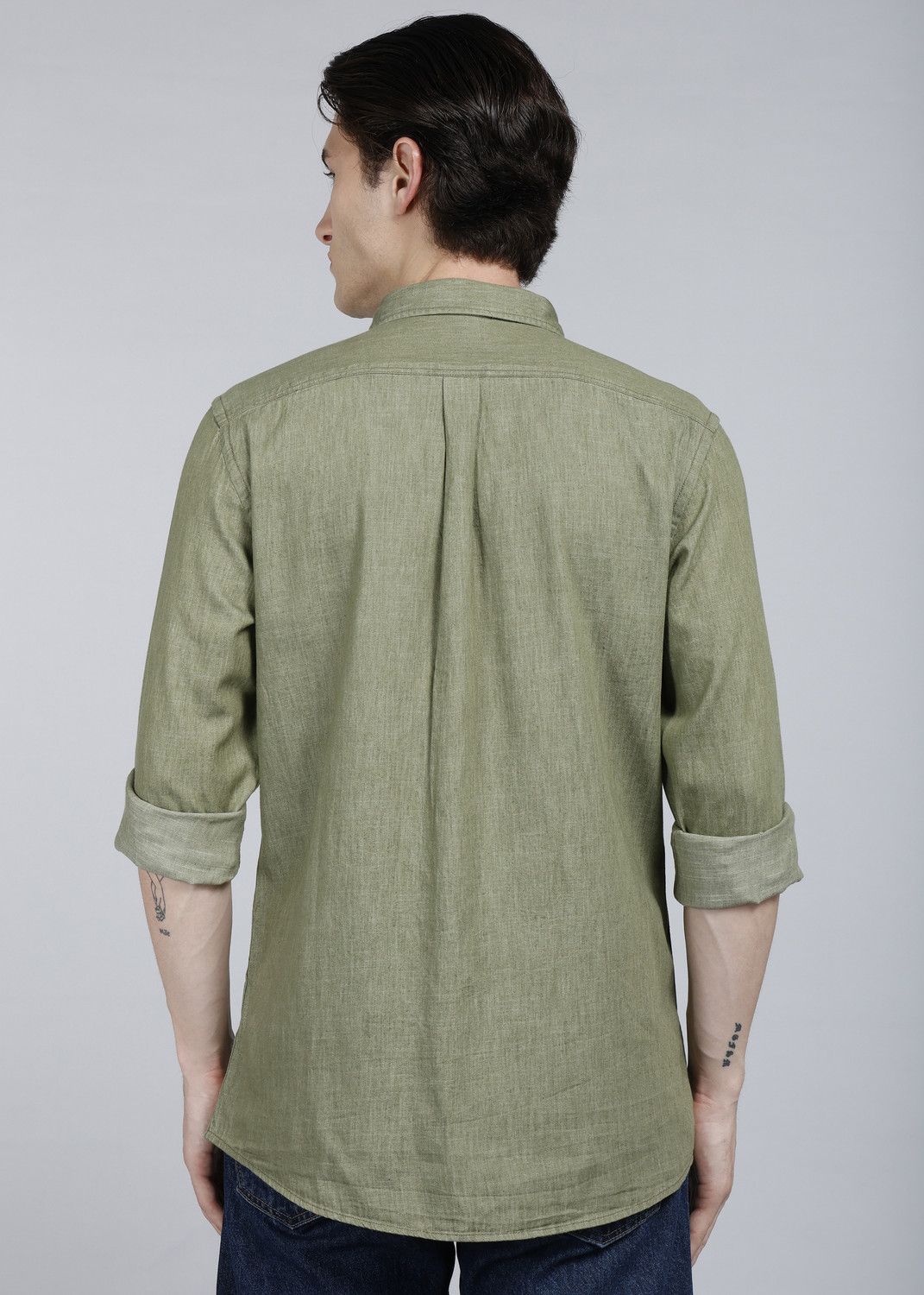 Image of Allen Solly Men Self Design Formal Green Shirt