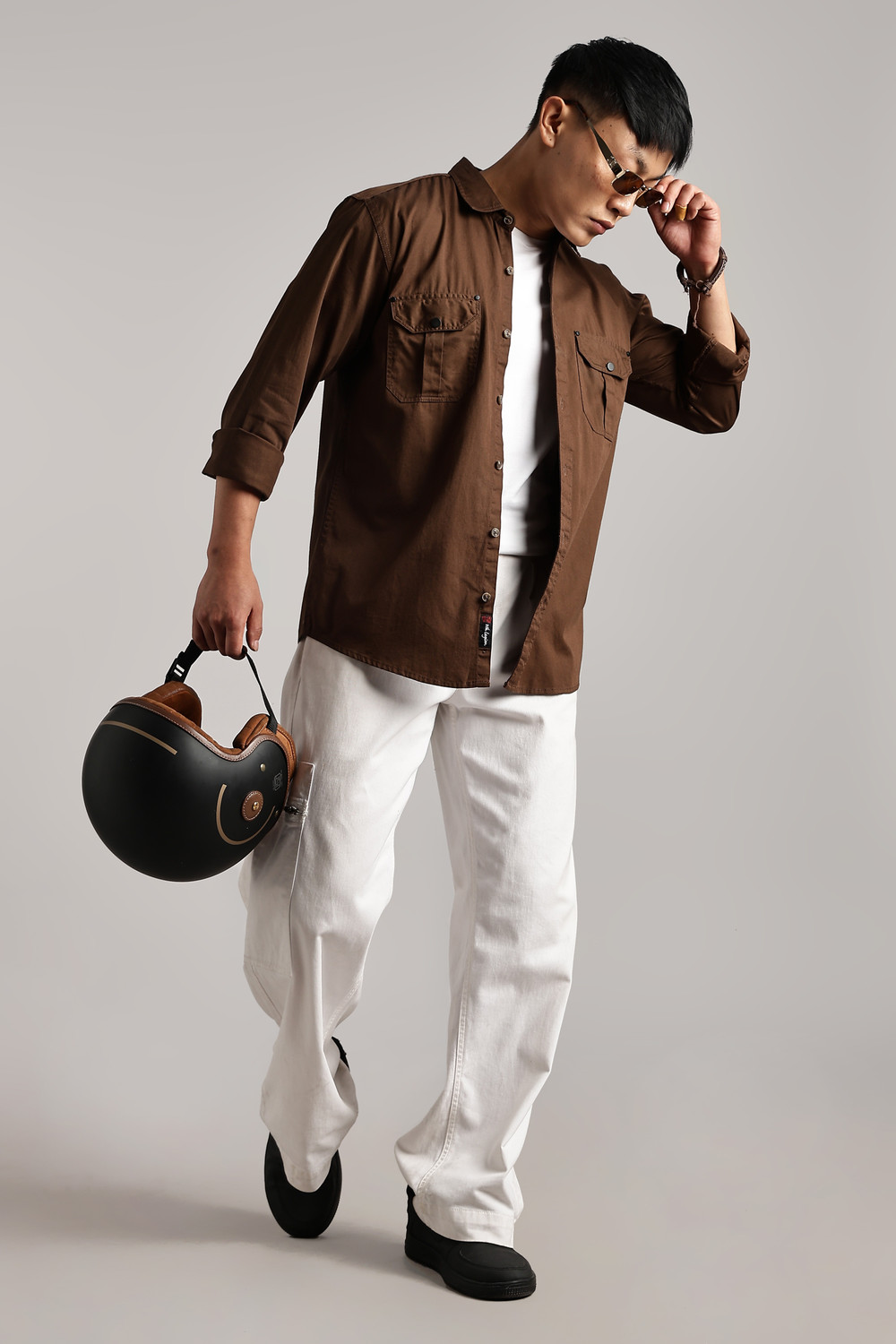 Image of 7th Legion Men Self Design Casual Brown Shirt