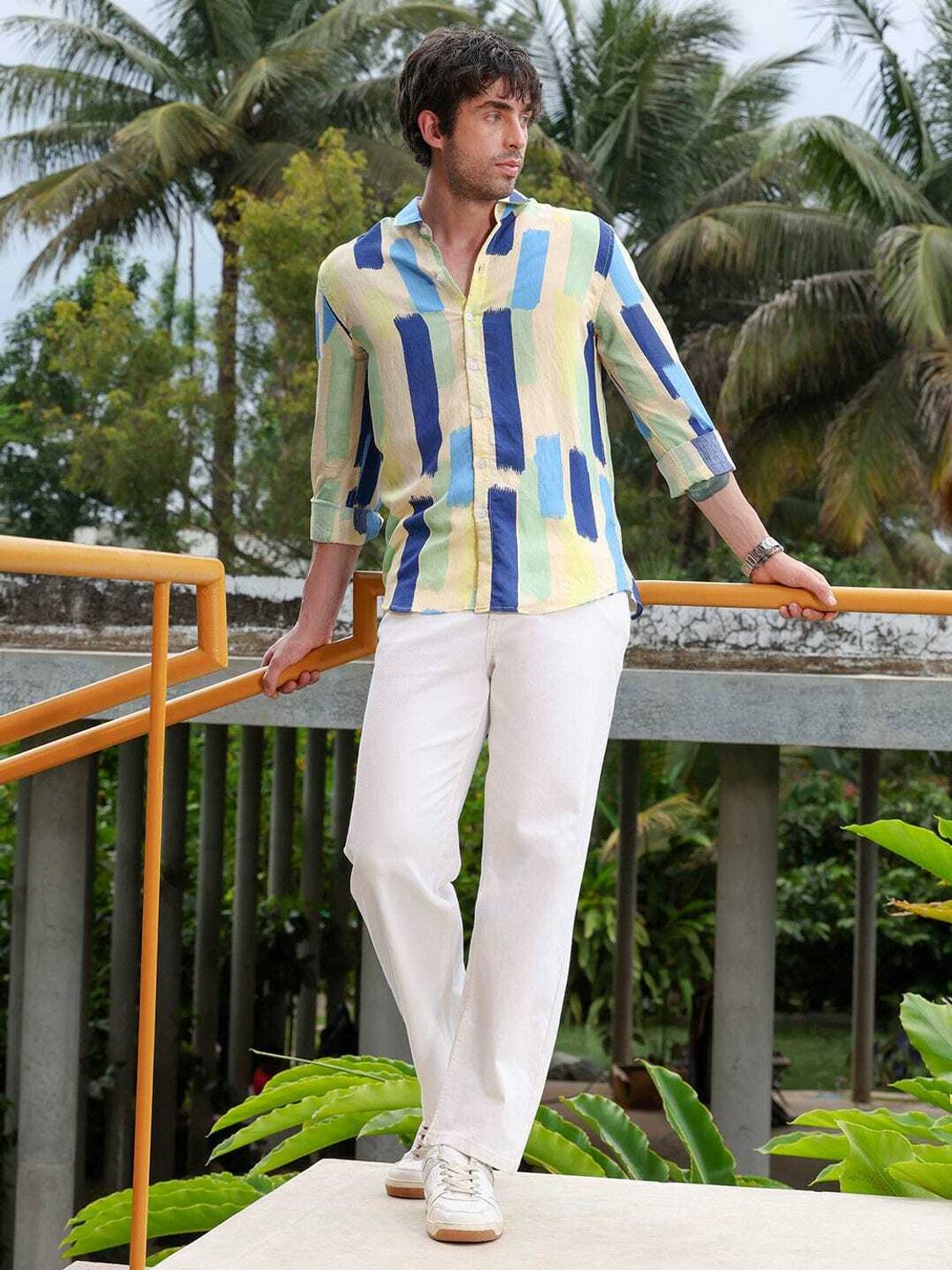 BBSCHOICE Men Printed Casual Yellow Shirt