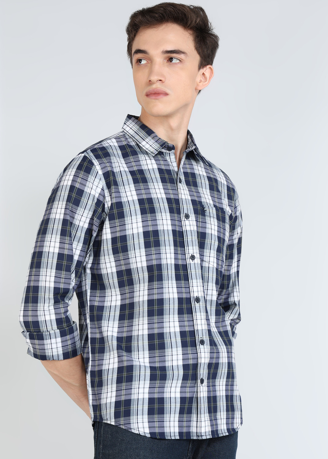 Image of WROGN Men Checkered Casual Blue Shirt