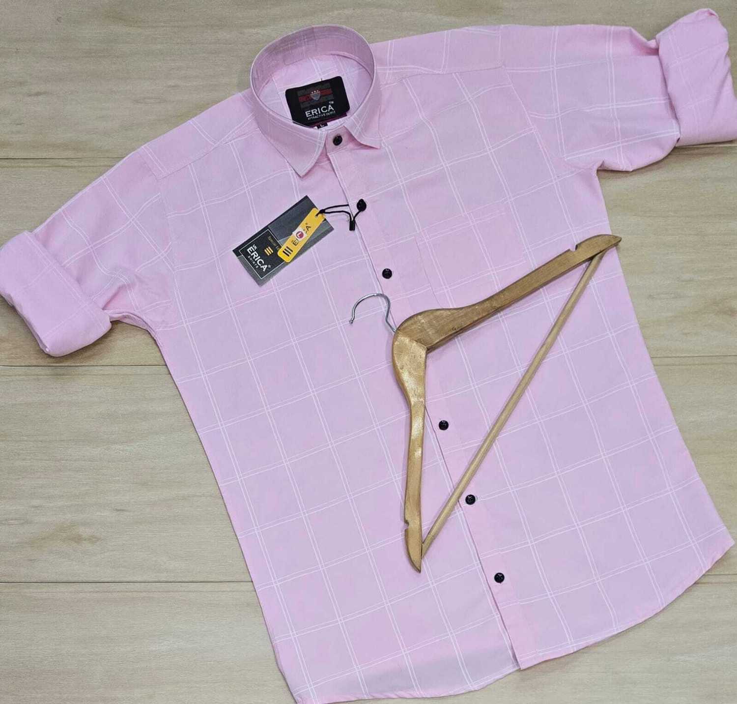Image of Erica Men Checkered Casual Pink Shirt