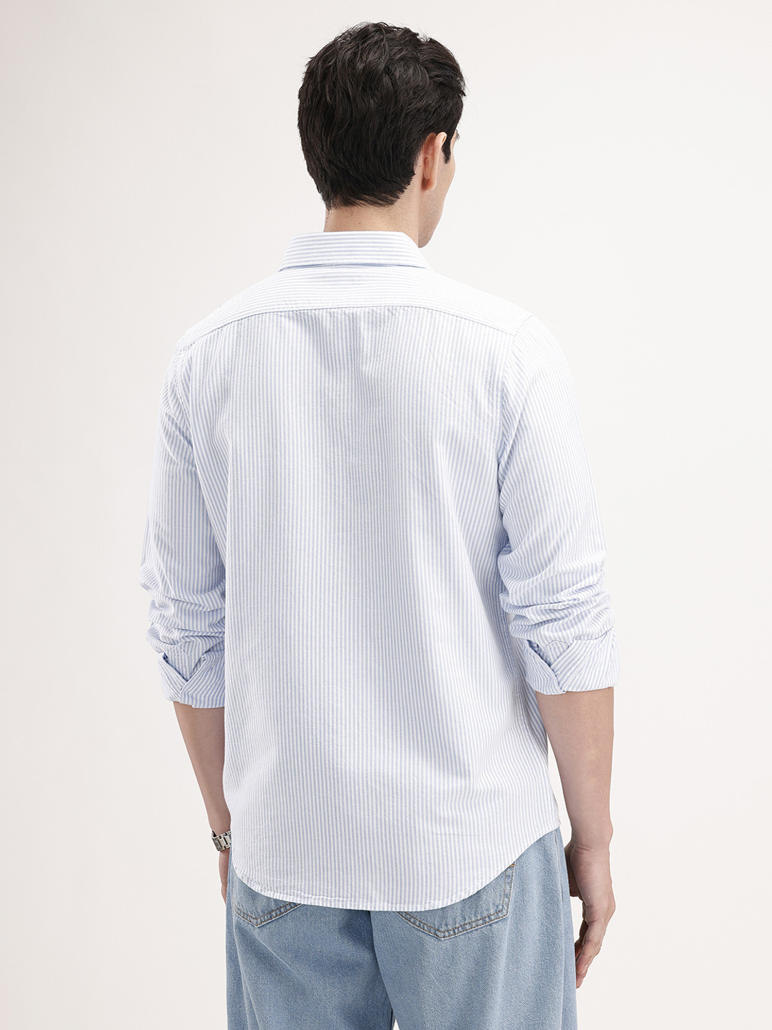 Image of WROGN Men Striped Casual Blue Shirt