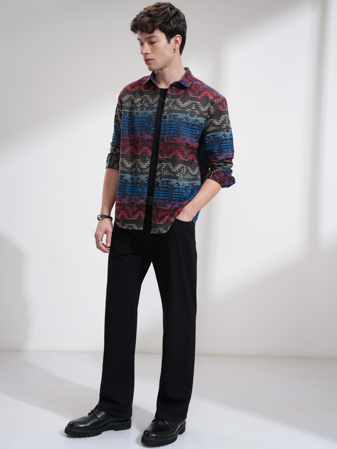 Image of HIGHLANDER Men Self Design Casual Multicolor Shirt
