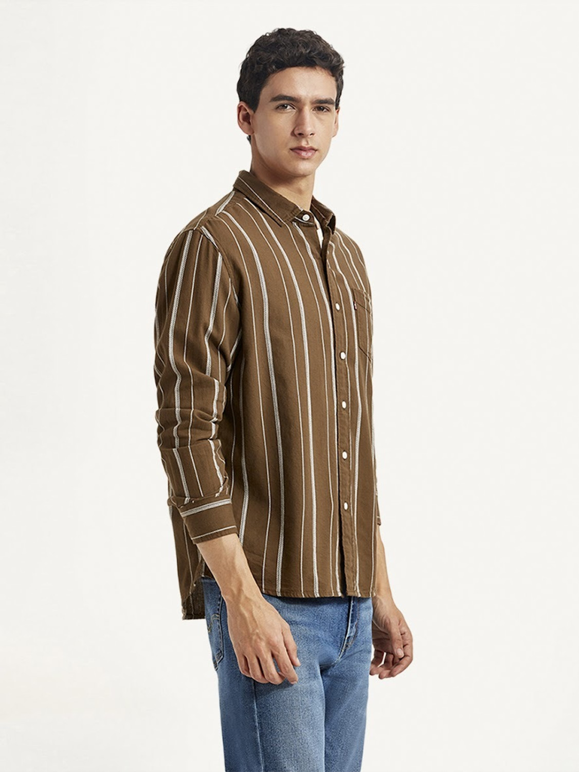 Image of LEVI'S Men Striped Casual Brown Shirt