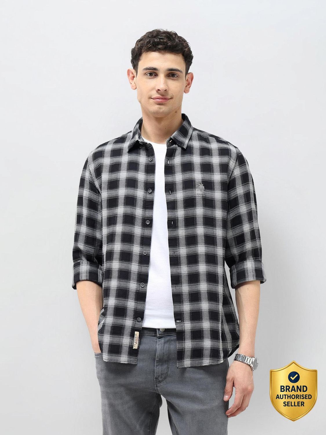 Image of U.S. Polo Assn. Denim Co. Men Checkered Casual Black Shirt