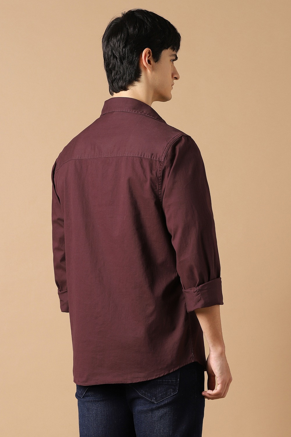 Image of PETER ENGLAND Men Solid Casual Maroon Shirt